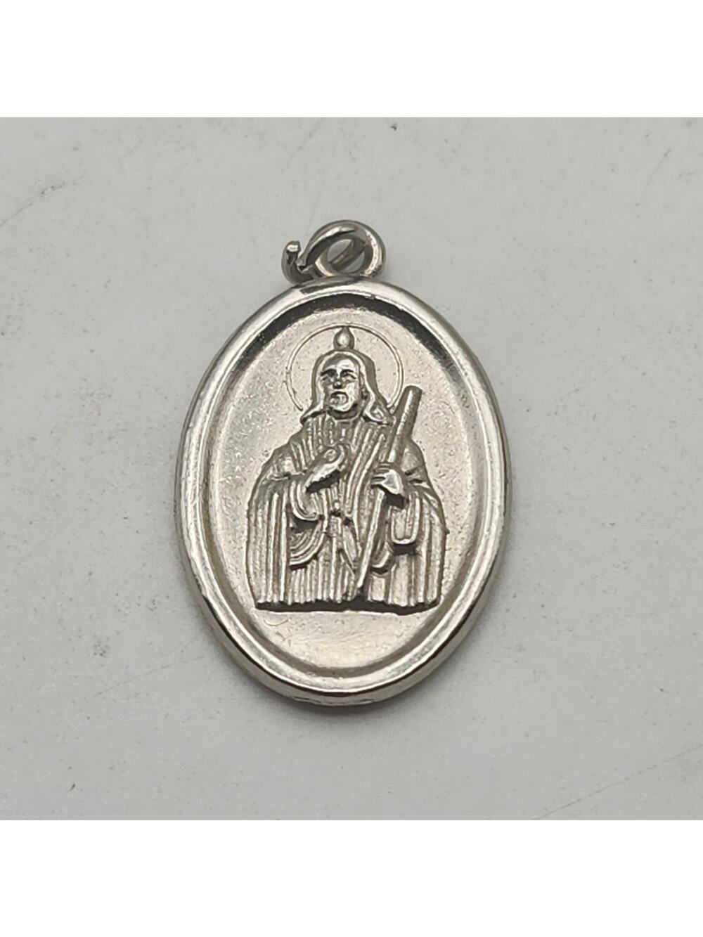 Saint Jude Oval Medal Pendant Silver Tone Catholic Religious Charm Floral Back